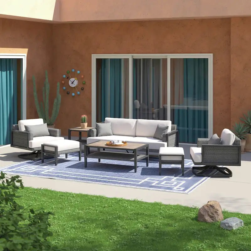 Vistano Ensemble de 7 pièces de mobilier de jardin en Sunbrella à mouvement - Gris