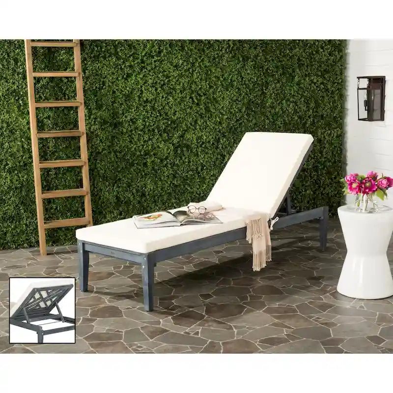 SAFAVIEH Outdoor Living Azusa Ash Grey/ Beige Sunlounger - 24W x 74D x 15H