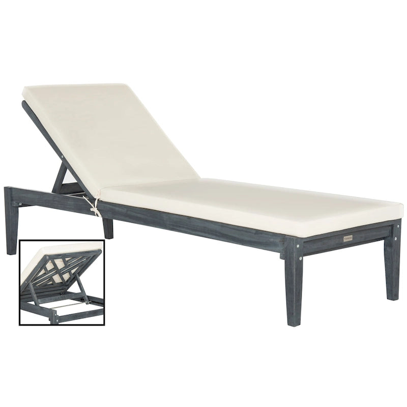 SAFAVIEH Chaise longue Azusa gris cendré/beige pour l'extérieur - 24 larg. x 74 prof. x 15 haut.