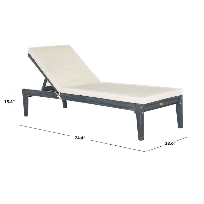 SAFAVIEH Chaise longue Azusa gris cendré/beige pour l'extérieur - 24 larg. x 74 prof. x 15 haut.