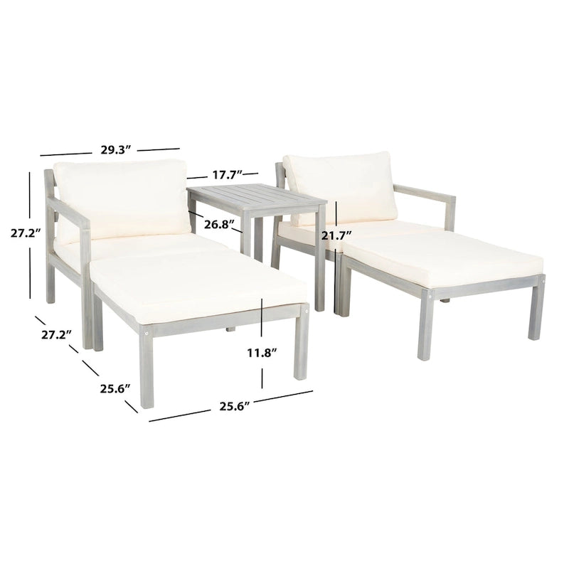 SAFAVIEH Mobilier d'extérieur Pratia Ensemble de 5 pièces d'extérieur - Gris cendre/Beige - 29L x 27P x 27H