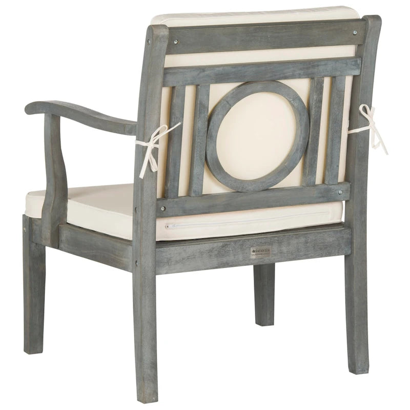 SAFAVIEH Outdoor Living Montclair Ensemble de patio 4 pièces en bois d'acacia gris cendré avec coussins beiges - 48L x 25P x 32H
