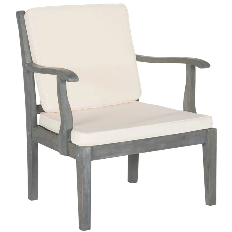 SAFAVIEH Outdoor Living Montclair Ensemble de patio 4 pièces en bois d'acacia gris cendré avec coussins beiges - 48L x 25P x 32H