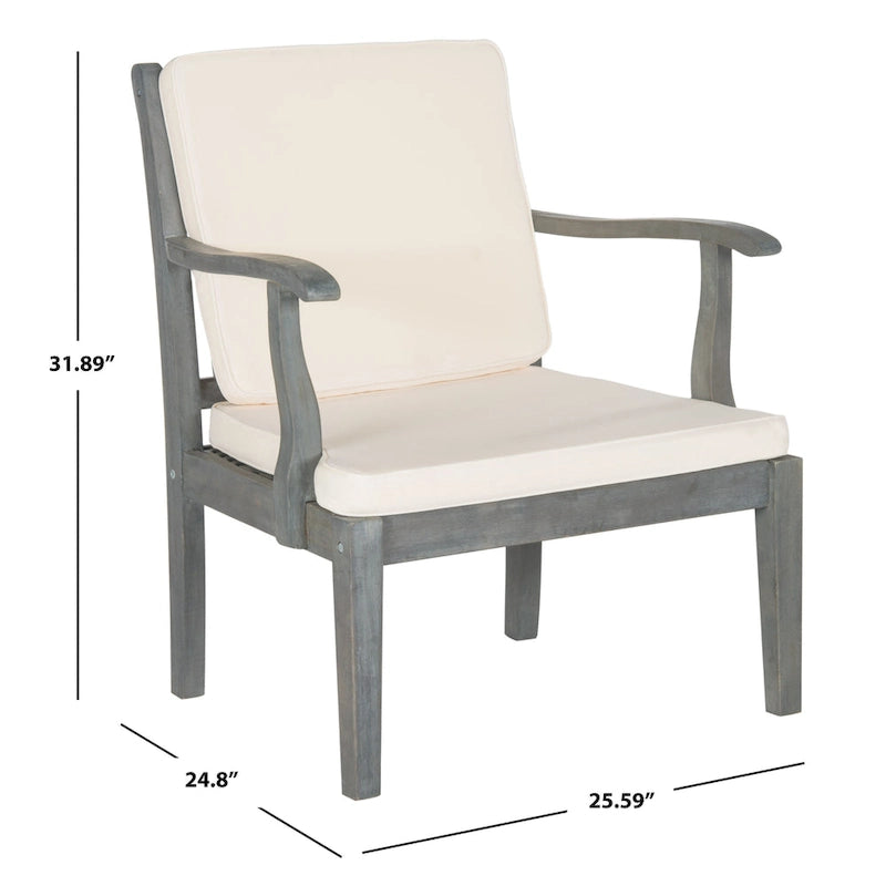 SAFAVIEH Outdoor Living Montclair Ensemble de patio 4 pièces en bois d'acacia gris cendré avec coussins beiges - 48L x 25P x 32H