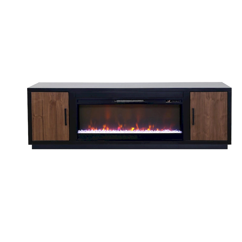 Meuble TV cheminée Bridgevine Home Aria de 83 pouces pour téléviseurs jusqu'à 95 pouces, assemblage minimal, finition noire et noyer