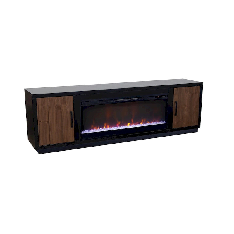 Meuble TV cheminée Bridgevine Home Aria de 83 pouces pour téléviseurs jusqu'à 95 pouces, assemblage minimal, finition noire et noyer