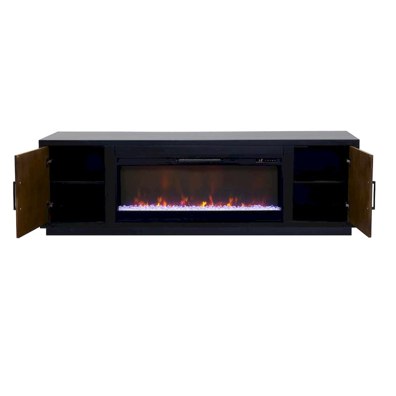 Meuble TV cheminée Bridgevine Home Aria de 83 pouces pour téléviseurs jusqu'à 95 pouces, assemblage minimal, finition noire et noyer