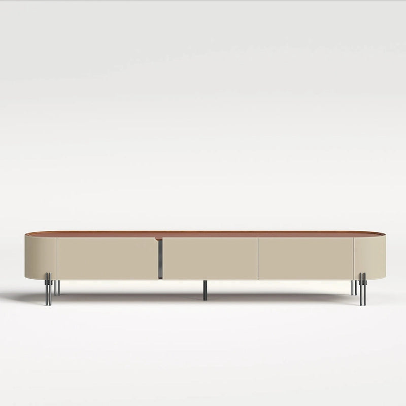 Meuble TV en cuir de 86,6 po, meuble de divertissement moderne avec 3 tiroirs