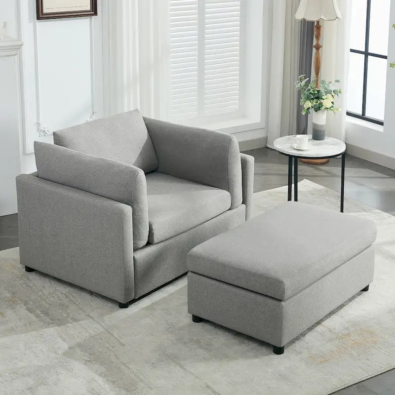50 Modern Single Sofa with Armrests, Backrest, and Ottoman, Suitable for Living Room, Bedroom, and Office