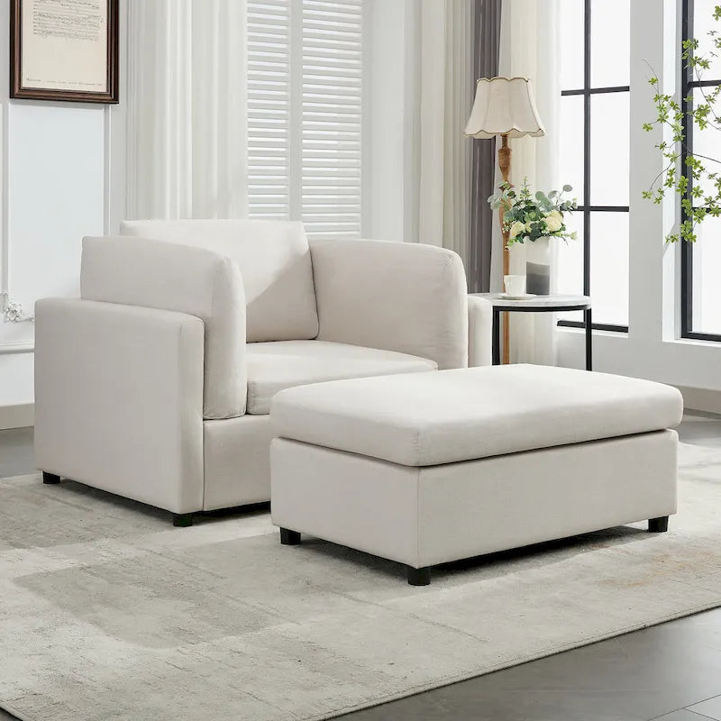 50 Modern Single Sofa with Armrests, Backrest, and Ottoman, Suitable for Living Room, Bedroom, and Office