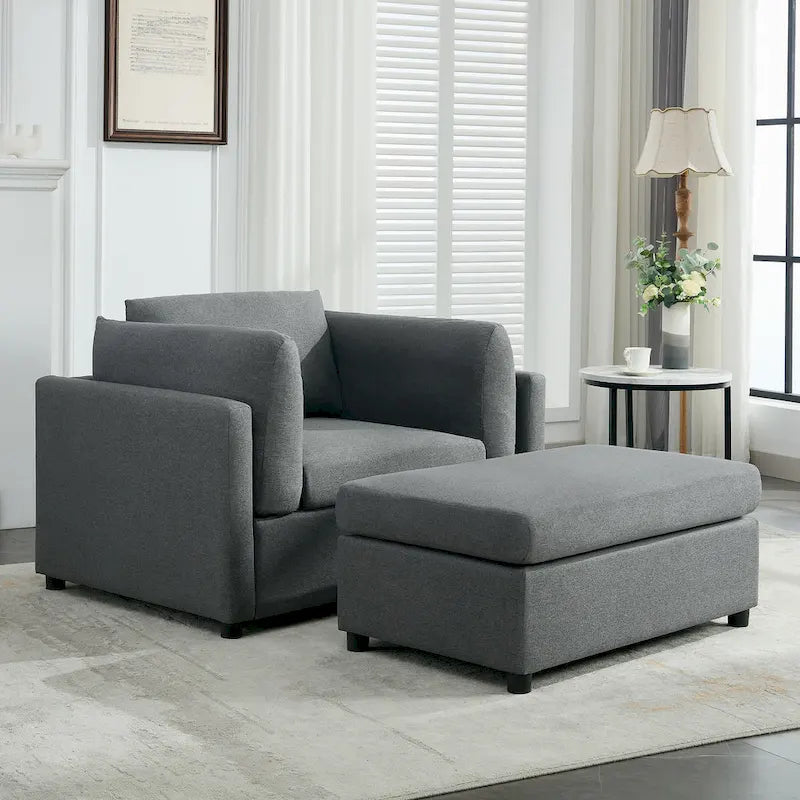 50 Modern Single Sofa with Armrests, Backrest, and Ottoman, Suitable for Living Room, Bedroom, and Office
