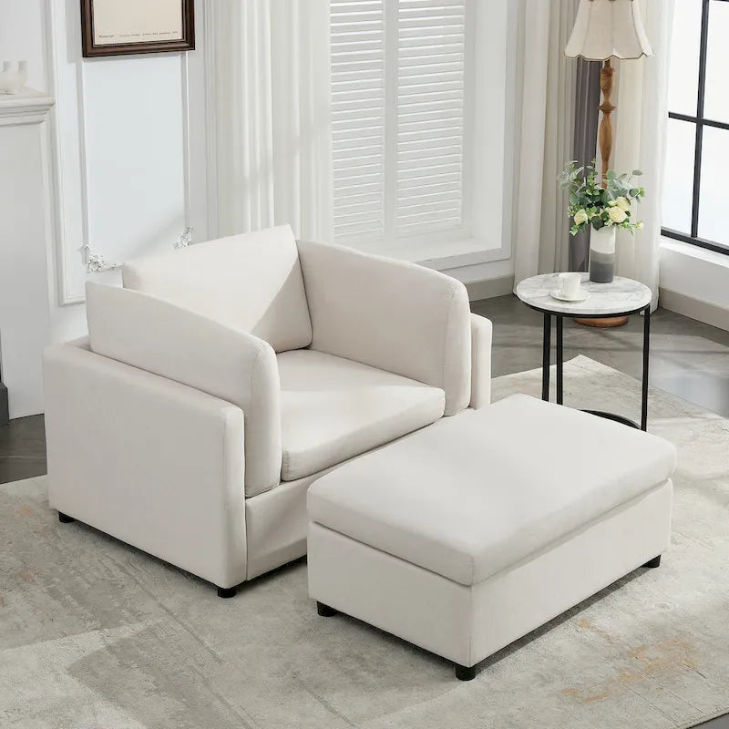 50 Modern Single Sofa with Armrests, Backrest, and Ottoman, Suitable for Living Room, Bedroom, and Office