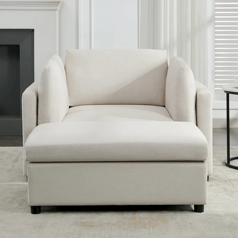 50 Modern Single Sofa with Armrests, Backrest, and Ottoman, Suitable for Living Room, Bedroom, and Office
