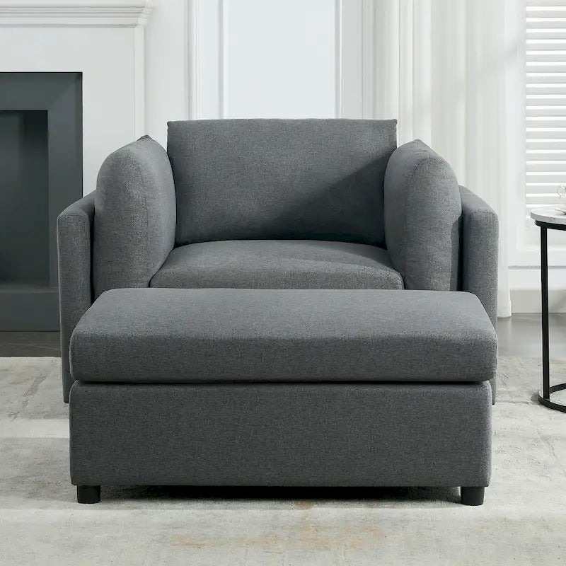 50 Modern Single Sofa with Armrests, Backrest, and Ottoman, Suitable for Living Room, Bedroom, and Office
