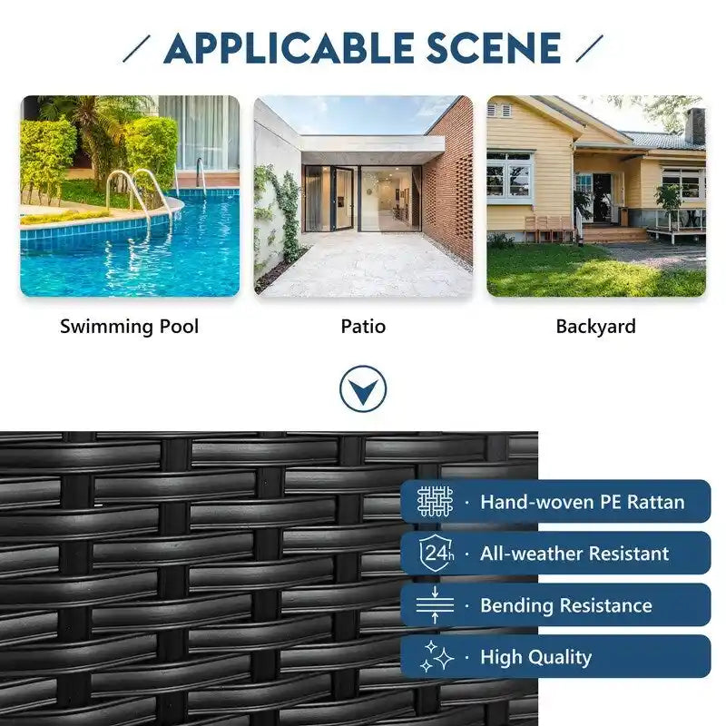 Lit de repos/Bain de soleil d'extérieur en rotin PE avec auvent réglable, Lit double