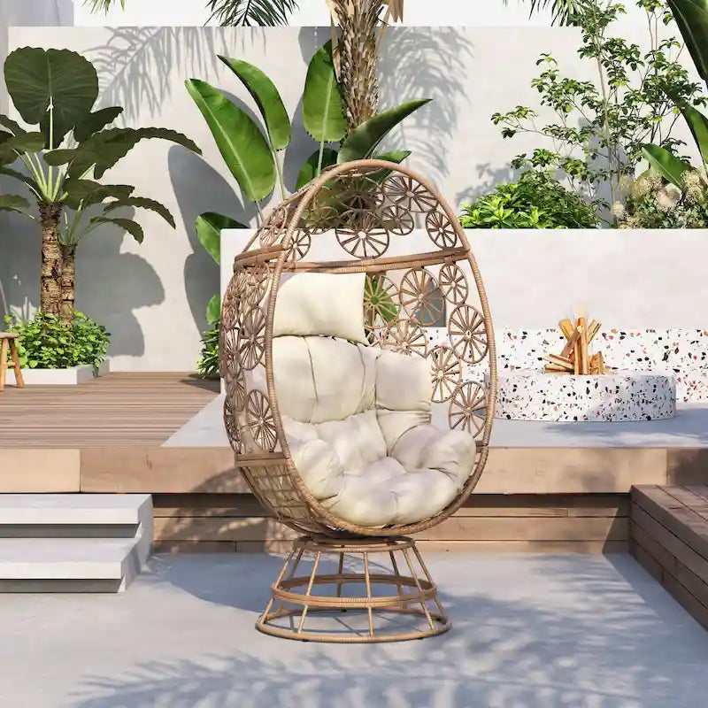 Christopher Knight Home - Fauteuil œuf pivotant en osier d'extérieur Lenola