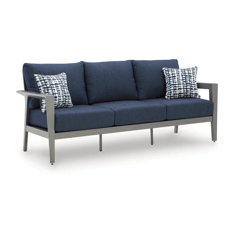 Signature Design by Ashley Ensemble canapé/chaises/table d'extérieur Gali gris/bleu (lot de 4) - 78,25 larg. x 33,25 prof. x 36,25 haut.