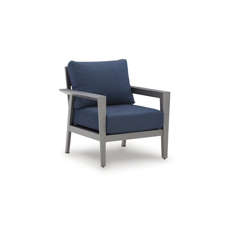 Signature Design by Ashley Ensemble canapé/chaises/table d'extérieur Gali gris/bleu (lot de 4) - 78,25 larg. x 33,25 prof. x 36,25 haut.