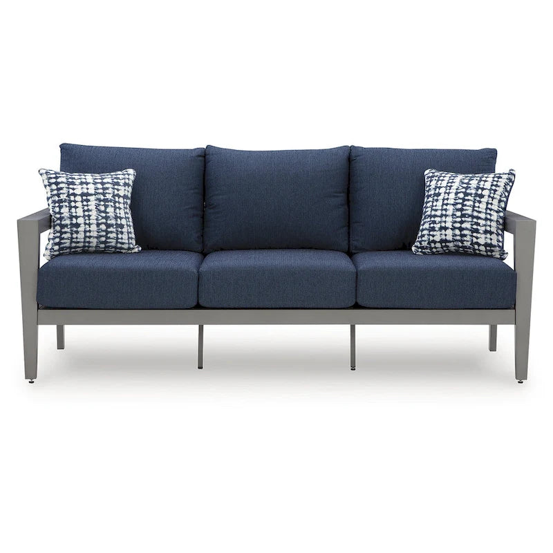 Signature Design by Ashley Ensemble canapé/chaises/table d'extérieur Gali gris/bleu (lot de 4) - 78,25 larg. x 33,25 prof. x 36,25 haut.