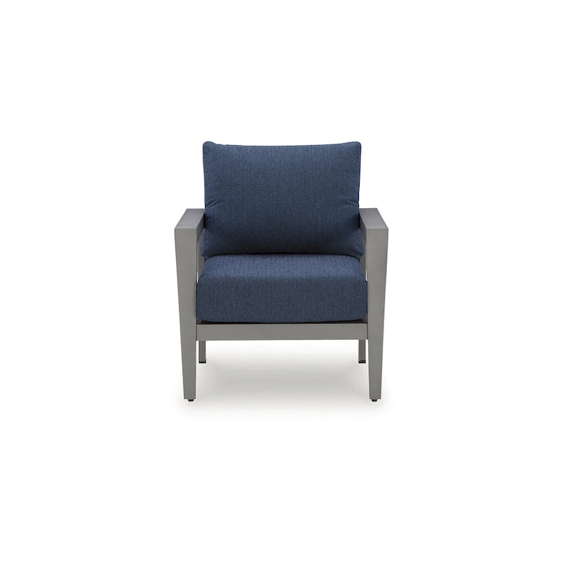 Signature Design by Ashley Ensemble canapé/chaises/table d'extérieur Gali gris/bleu (lot de 4) - 78,25 larg. x 33,25 prof. x 36,25 haut.