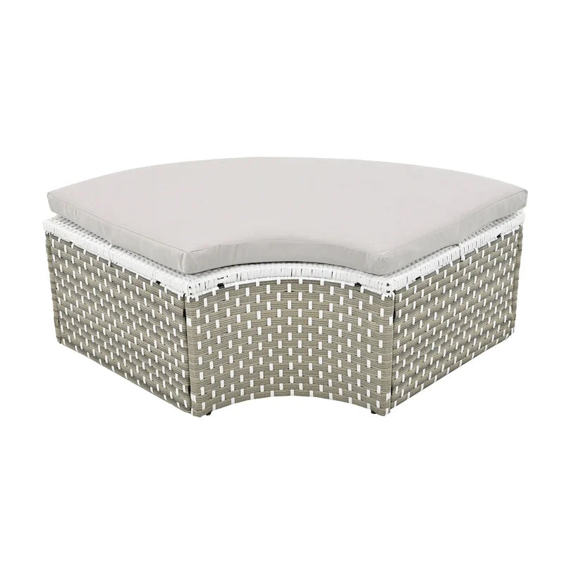 4-Pieces Outdoor Patio Rattan Round Daybed Sunbed with Retractable Canopy and Table