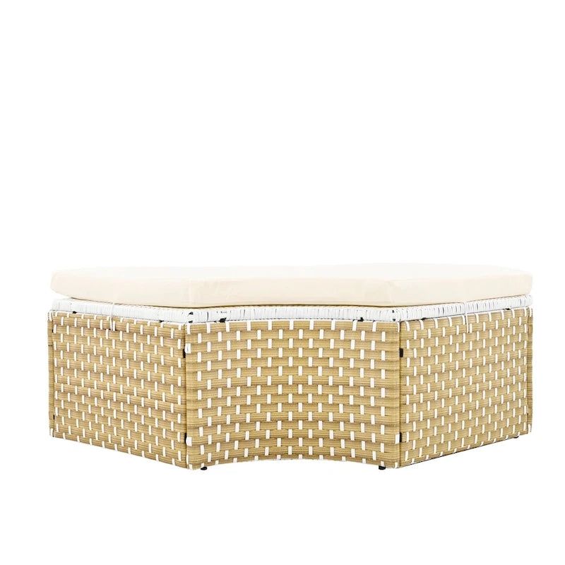 4-Pieces Outdoor Patio Rattan Round Daybed Sunbed with Retractable Canopy and Table