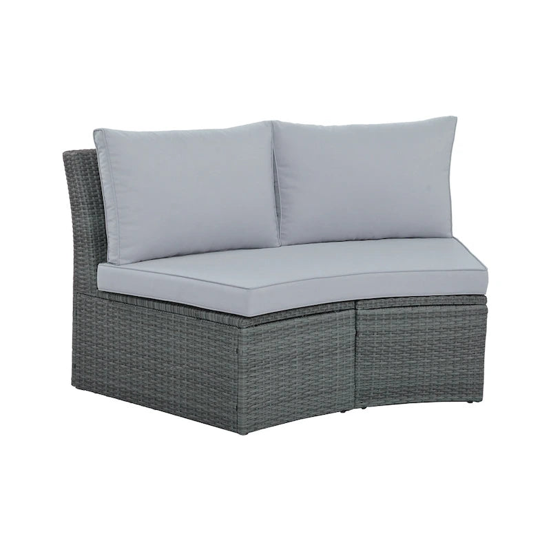 Ensemble de canapé d'angle modulable 10 pièces en rotin pour extérieur avec table basse, coffre de rangement et tables d'appoint
