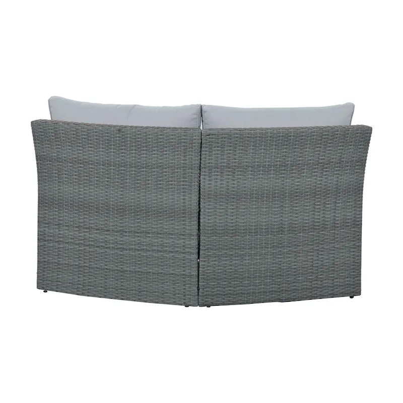 Ensemble de canapé d'angle modulable 10 pièces en rotin pour extérieur avec table basse, coffre de rangement et tables d'appoint