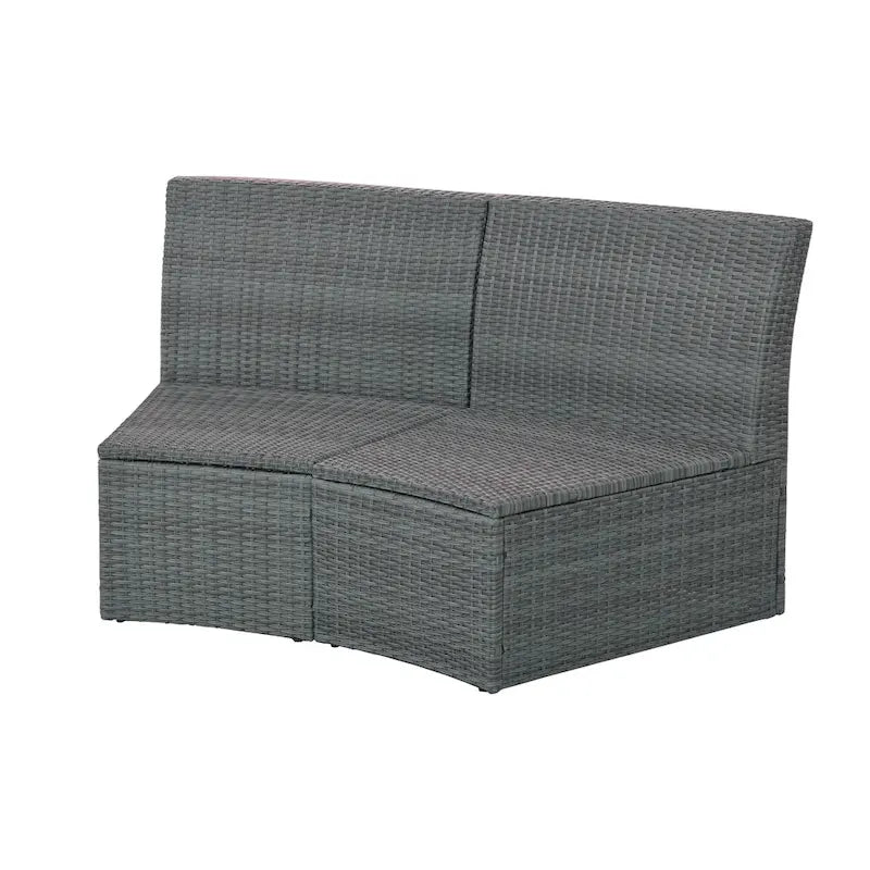 Ensemble de canapé d'angle modulable 10 pièces en rotin pour extérieur avec table basse, coffre de rangement et tables d'appoint