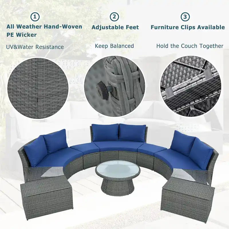 Ensemble de canapé d'angle modulable 10 pièces en rotin pour extérieur avec table basse, coffre de rangement et tables d'appoint