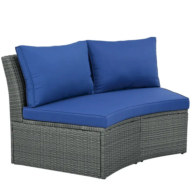 Ensemble de canapé d'angle modulable 10 pièces en rotin pour extérieur avec table basse, coffre de rangement et tables d'appoint