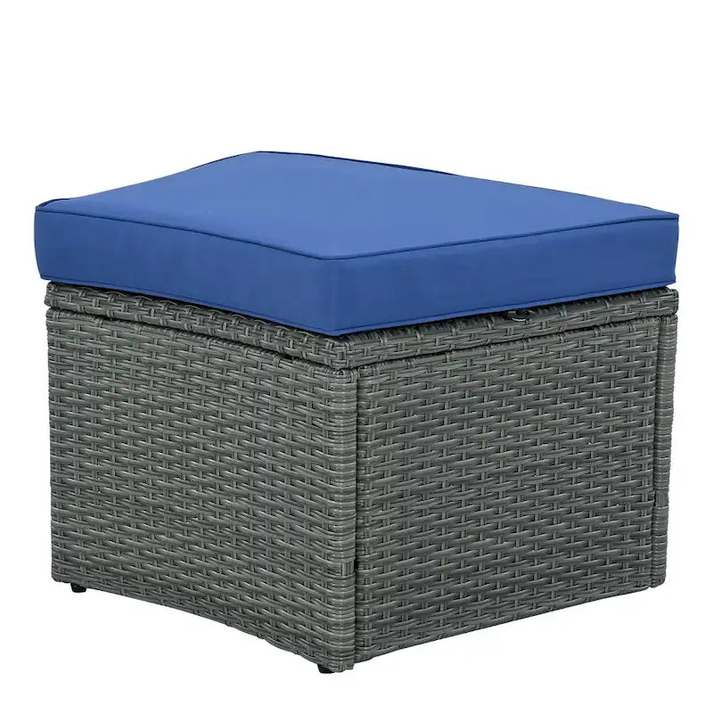 Ensemble de canapé d'angle modulable 10 pièces en rotin pour extérieur avec table basse, coffre de rangement et tables d'appoint