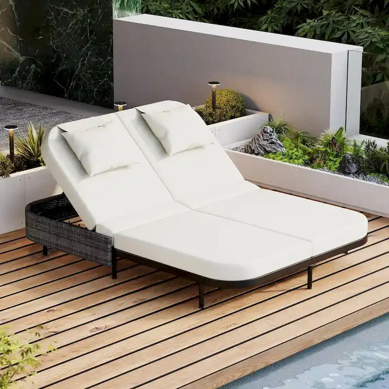 Outdoor Daybed, Patio Rattan Daybed with 5-Position Adjustable Backrest and Removable Cushions&Pillows