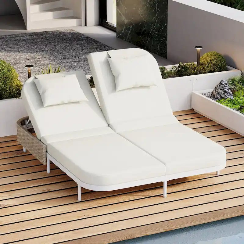 Outdoor Daybed, Patio Rattan Daybed with 5-Position Adjustable Backrest and Removable Cushions&Pillows