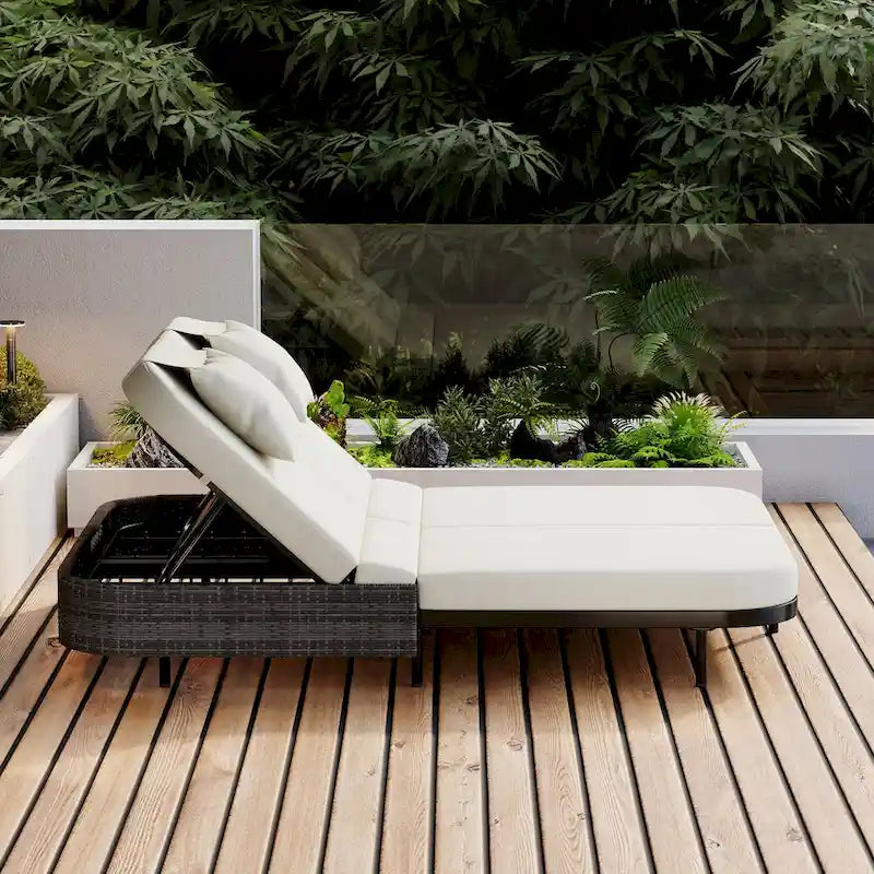 Outdoor Daybed, Patio Rattan Daybed with 5-Position Adjustable Backrest and Removable Cushions&Pillows