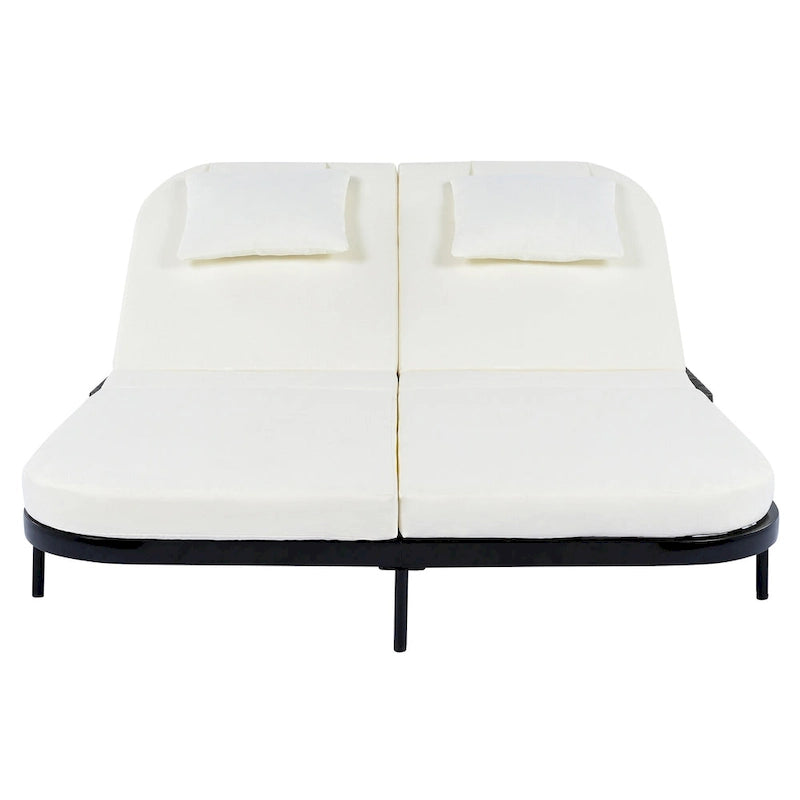 Outdoor Daybed, Patio Rattan Daybed with 5-Position Adjustable Backrest and Removable Cushions&Pillows