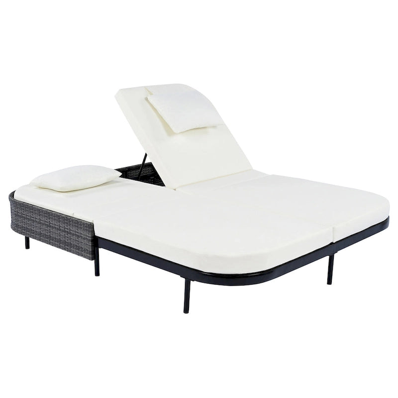 Outdoor Daybed, Patio Rattan Daybed with 5-Position Adjustable Backrest and Removable Cushions&Pillows