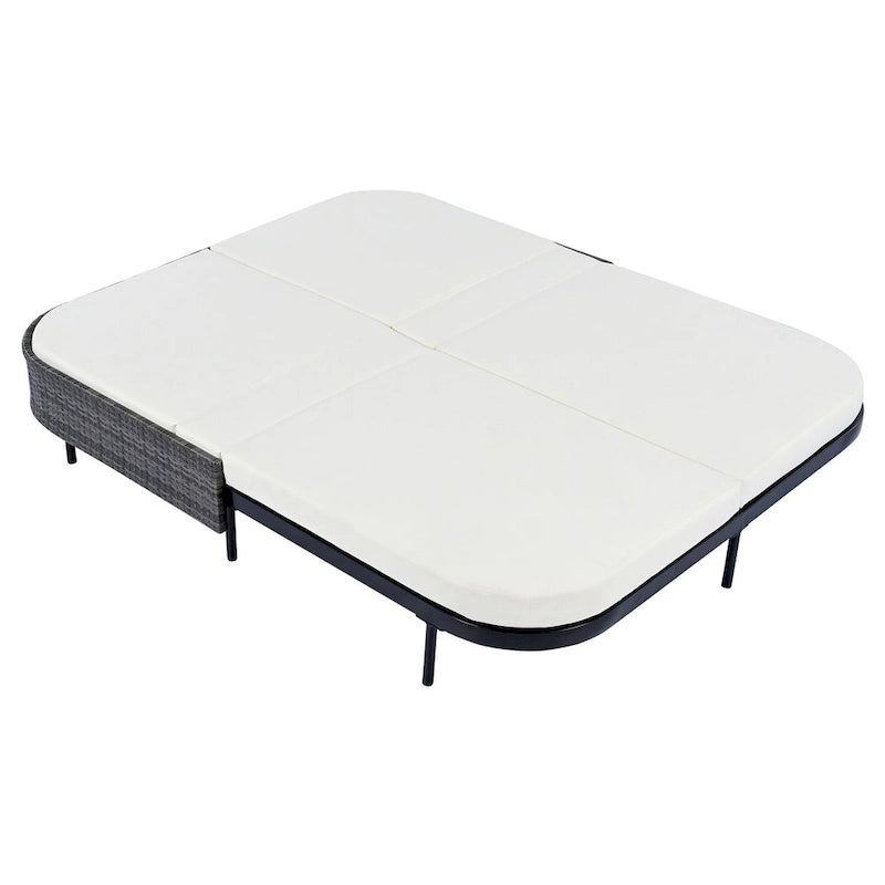 Outdoor Daybed, Patio Rattan Daybed with 5-Position Adjustable Backrest and Removable Cushions&Pillows