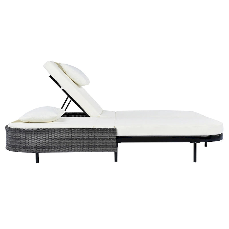 Outdoor Daybed, Patio Rattan Daybed with 5-Position Adjustable Backrest and Removable Cushions&Pillows