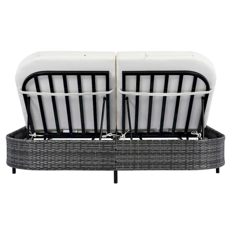 Outdoor Daybed, Patio Rattan Daybed with 5-Position Adjustable Backrest and Removable Cushions&Pillows