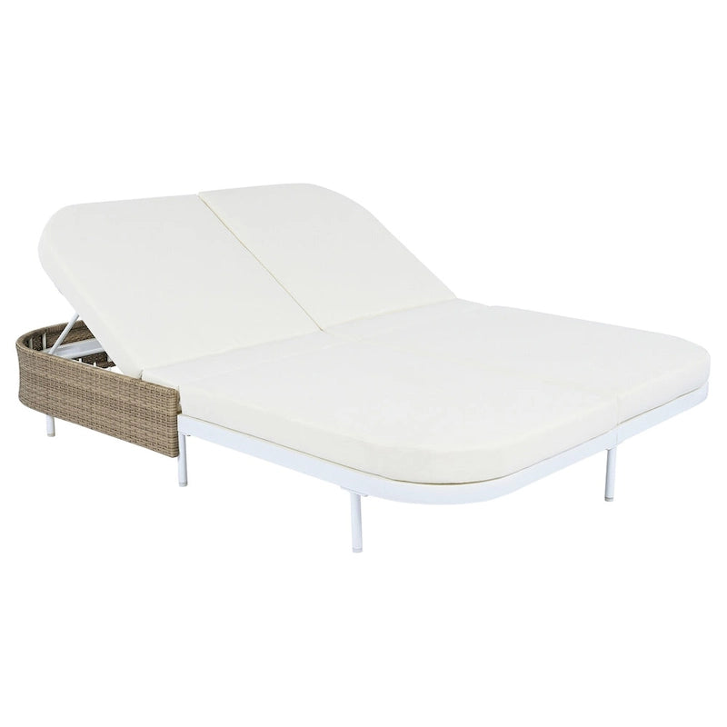 Outdoor Daybed, Patio Rattan Daybed with 5-Position Adjustable Backrest and Removable Cushions&Pillows
