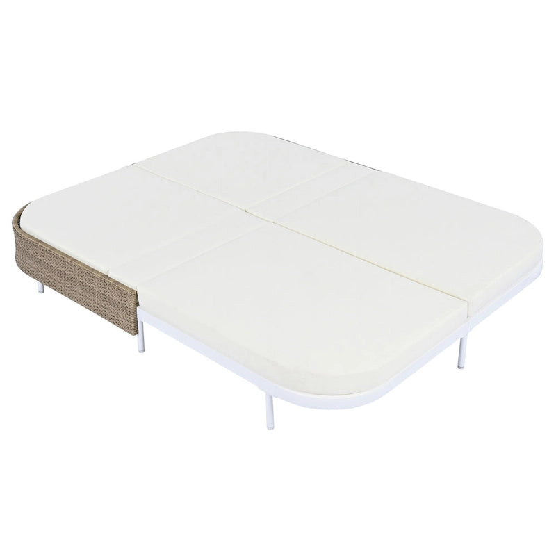 Outdoor Daybed, Patio Rattan Daybed with 5-Position Adjustable Backrest and Removable Cushions&Pillows