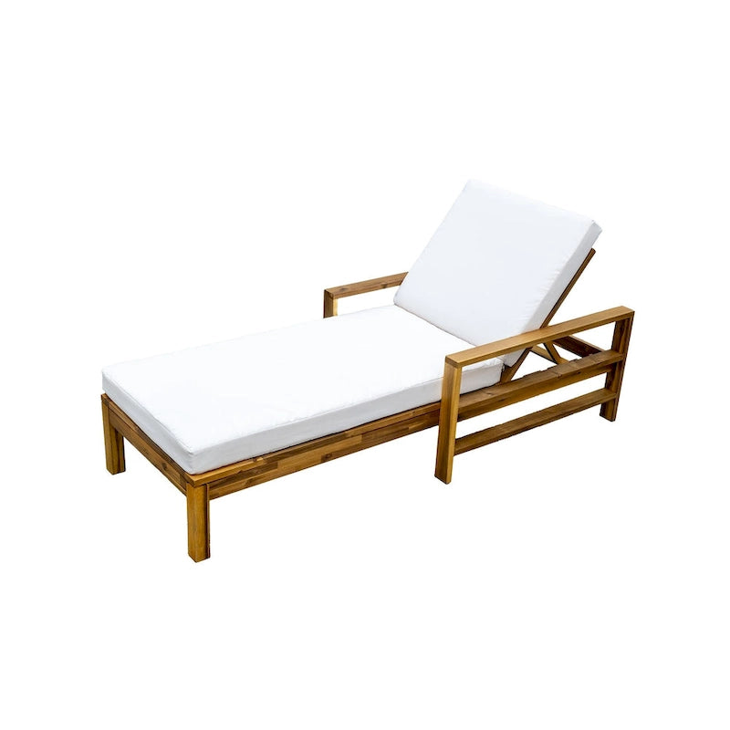 Outdoor Patio Acacia Wood Daybed Lounge Chair with Adjustable Backrest