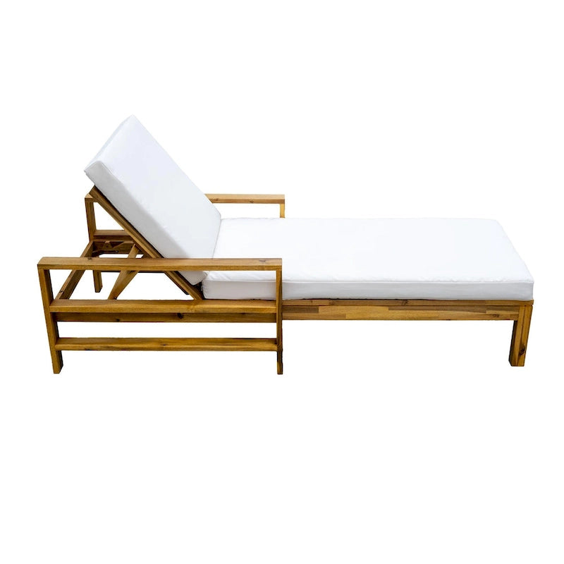 Outdoor Patio Acacia Wood Daybed Lounge Chair with Adjustable Backrest