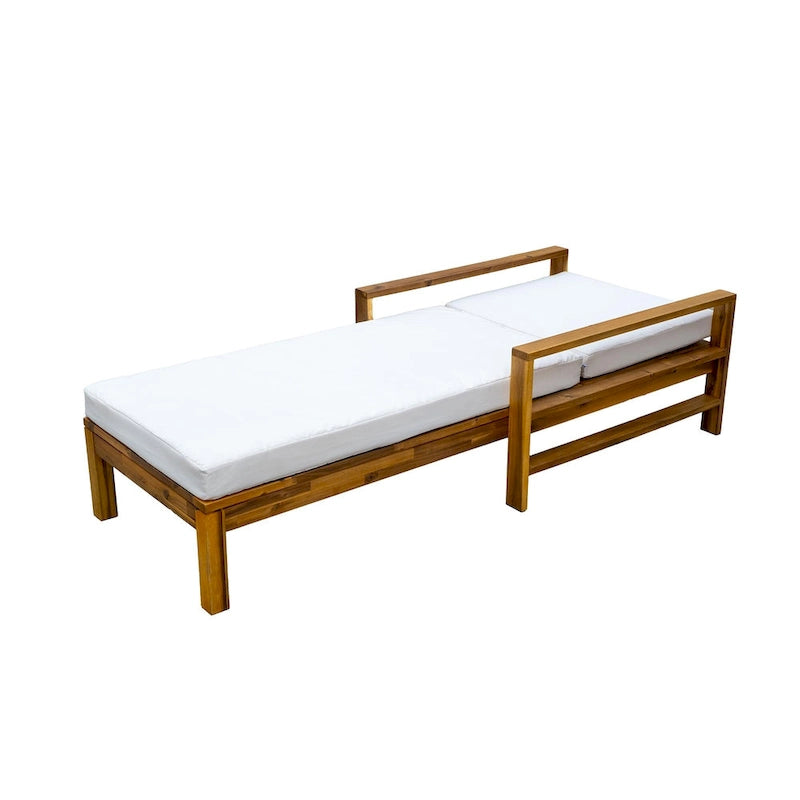 Outdoor Patio Acacia Wood Daybed Lounge Chair with Adjustable Backrest