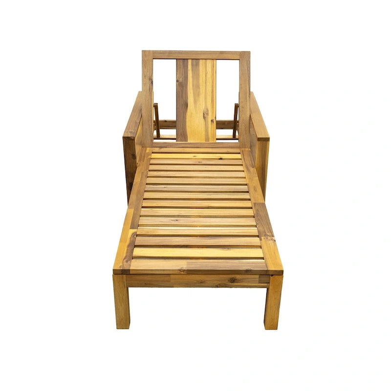 Outdoor Patio Acacia Wood Daybed Lounge Chair with Adjustable Backrest