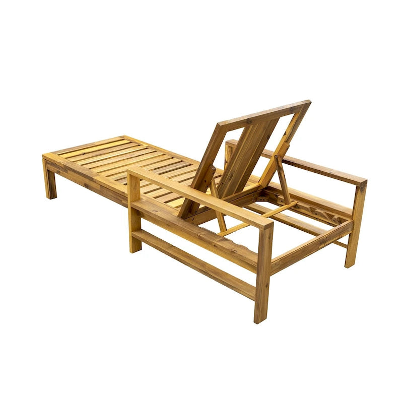 Outdoor Patio Acacia Wood Daybed Lounge Chair with Adjustable Backrest