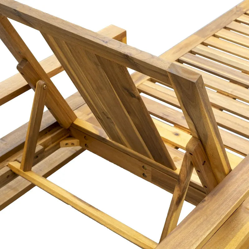 Outdoor Patio Acacia Wood Daybed Lounge Chair with Adjustable Backrest