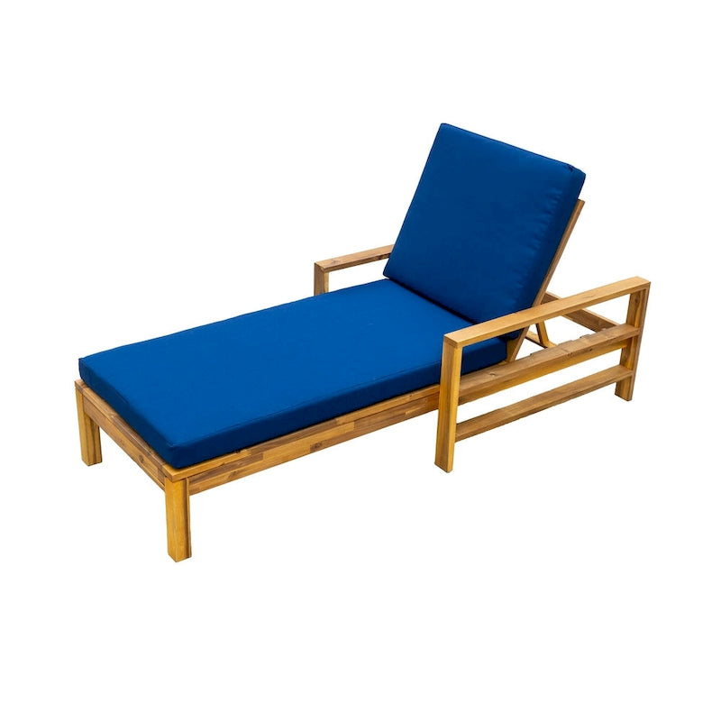 Outdoor Patio Acacia Wood Daybed Lounge Chair with Adjustable Backrest