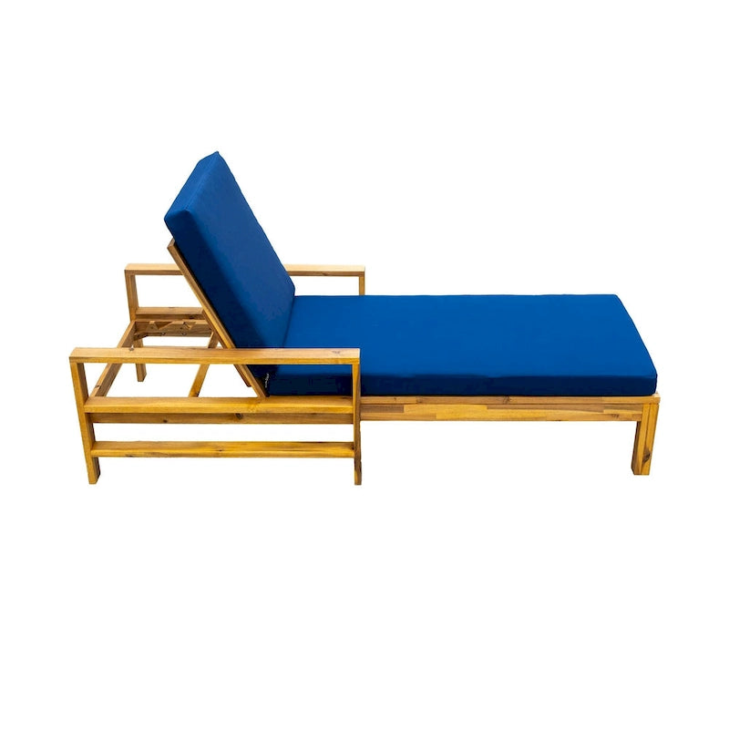 Outdoor Patio Acacia Wood Daybed Lounge Chair with Adjustable Backrest